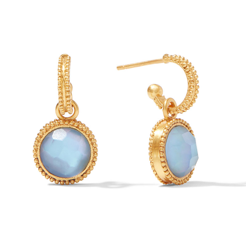 Julie Vos Fleur de Lis Hoop and Charm Earrings in Iridescent Chalcedony Blue