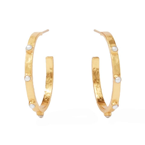 Julie Vos Crescent Stone Pearl Hoop Earrings, Medium
