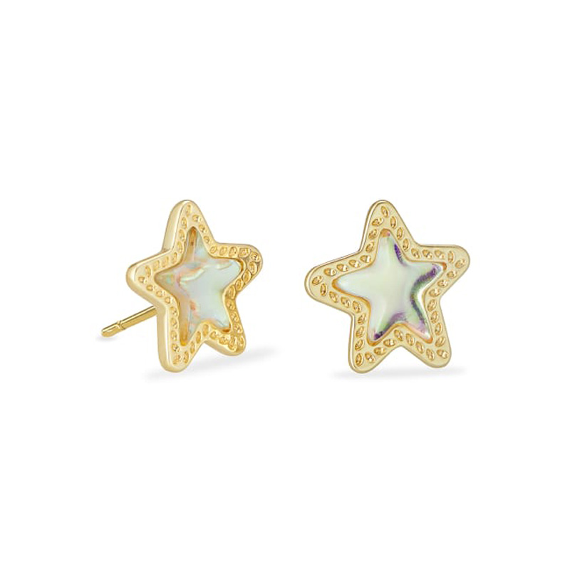 Kendra Scott Jae Star Gold Tone Stud Earrings in Dichroic Glass