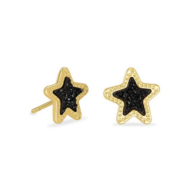 Kendra Scott Jae Star Gold Tone Stud Earrings in Black Drusy