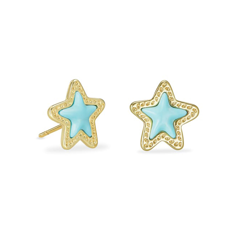 Kendra Scott Jae Star Gold Tone Stud Earrings in Light Blue Magnesite