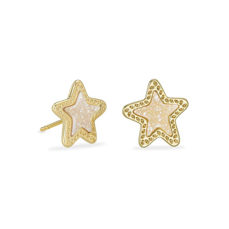 Kendra Scott Jae Star Gold Tone Stud Earrings in Iridescent Drusy