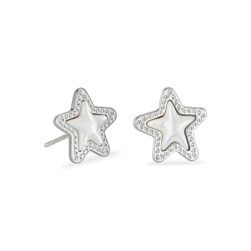 Kendra Scott Jae Star Silver Tone Stud Earrings in Ivory Mother of Pearl
