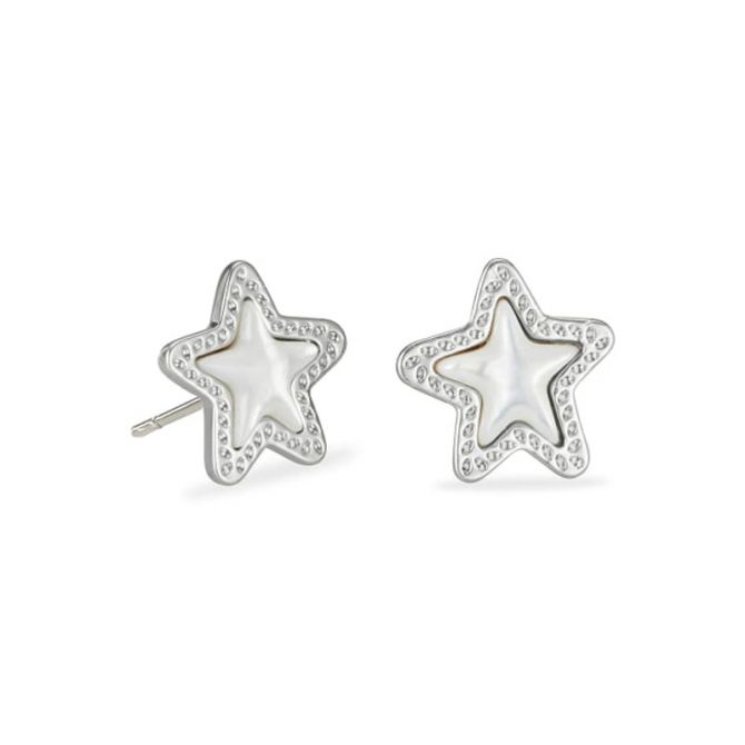 Kendra Scott Jae Star Silver Tone Stud Earrings in Ivory Mother of Pearl