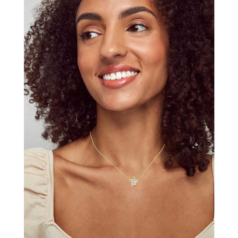 Kendra Scott Jae Star Gold Tone Pendant Necklace in Dichroic Glass