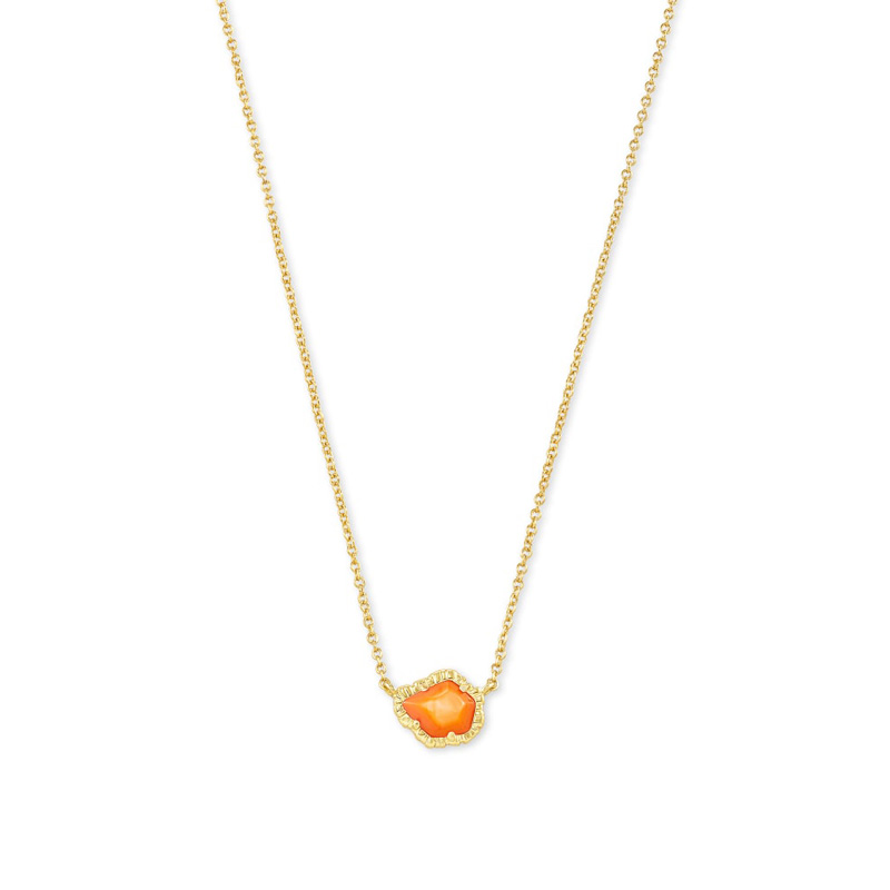 Kendra Scott Tessa Gold Tone Small Pendant Necklace in Papaya Mother of Pearl