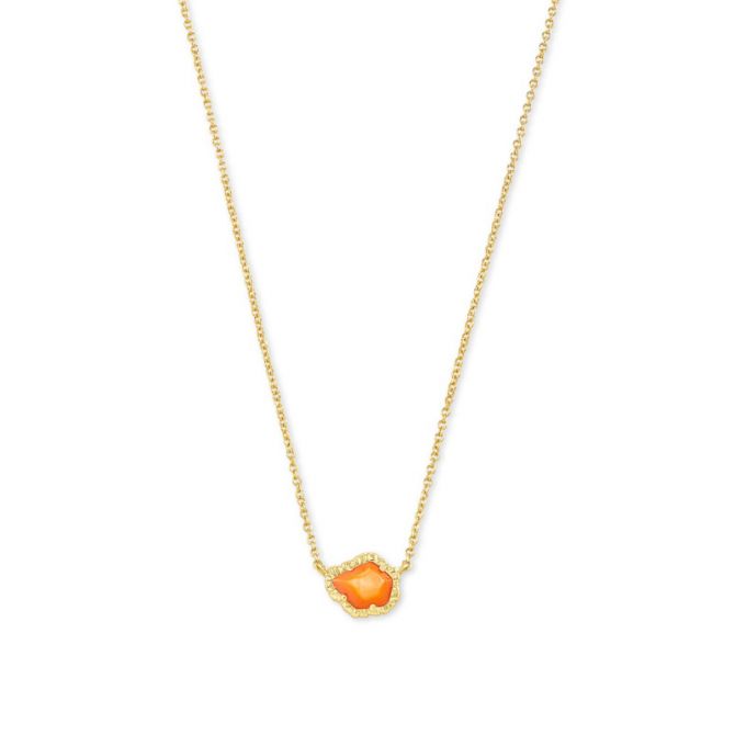 Kendra Scott Tessa Gold Tone Small Pendant Necklace in Papaya Mother of Pearl