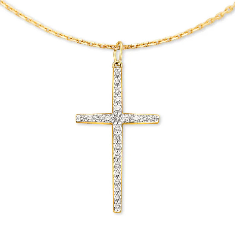 Kendra Scott Large Cross 14k Yellow Gold Pendant Necklace in White Diamond