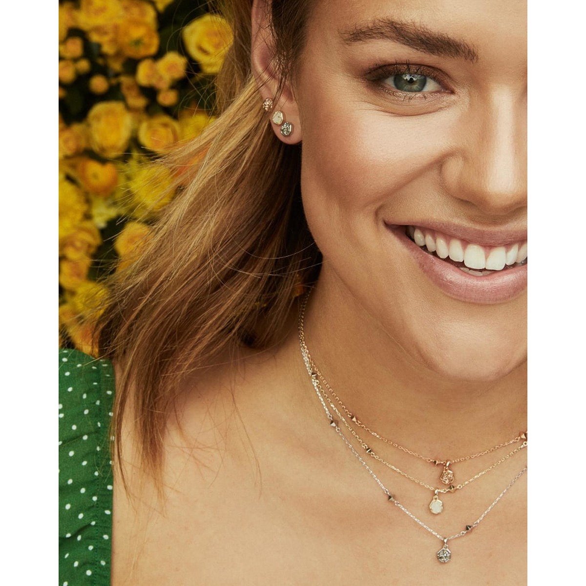Kendra Scott Nola Silver Tone Stud Earrings in White Kyocera Opal Illusion
