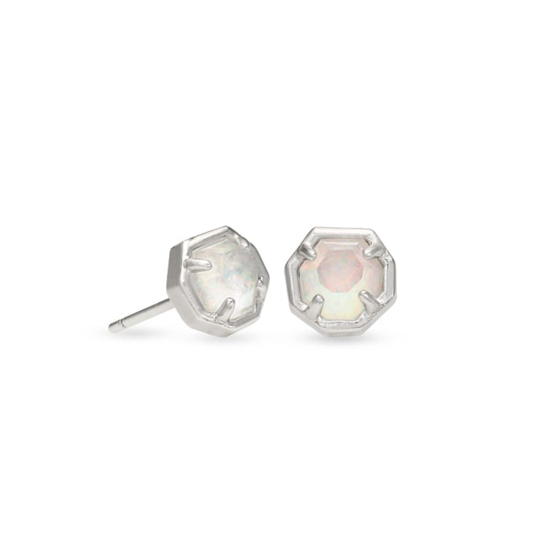 Kendra Scott Nola Silver Tone Stud Earrings in White Kyocera Opal Illusion