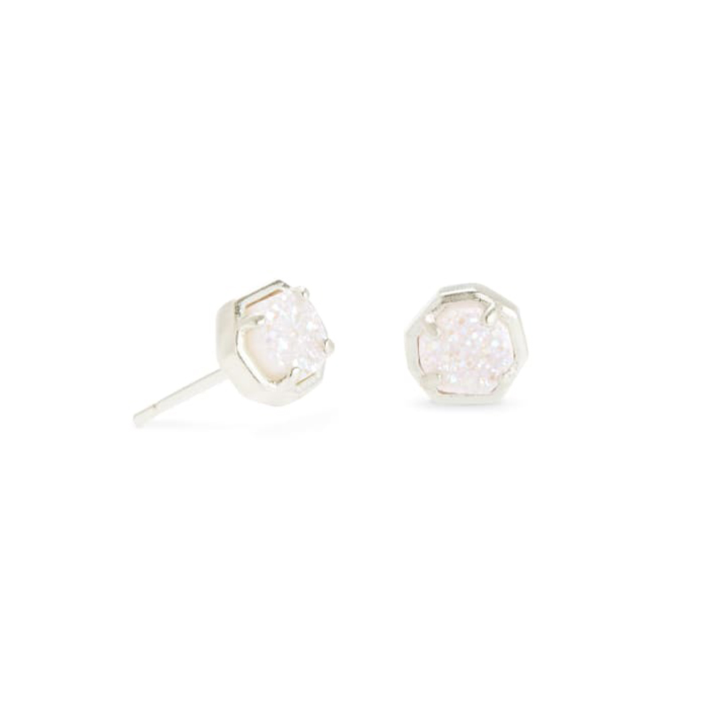 Kendra Scott Nola Silver Tone Stud Earrings in Iridescent Drusy