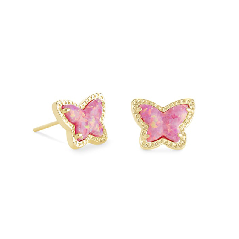 Kendra Scott Lillia Butterfly Gold Tone Stud Earrings in Rose Pink Kyocera Opal