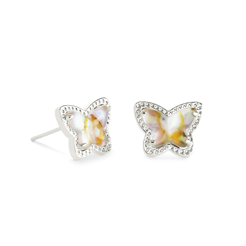 Kendra Scott Lillia Butterfly Silver Tone Stud Earrings in Iridescent Abalone