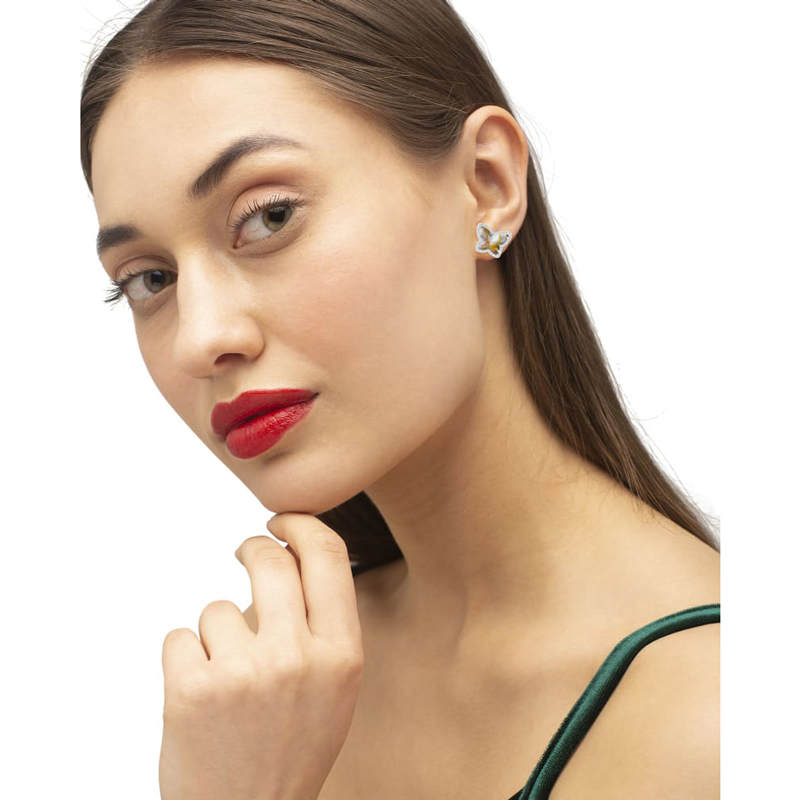 Kendra Scott Lillia Butterfly Silver Tone Stud Earrings in Iridescent Abalone