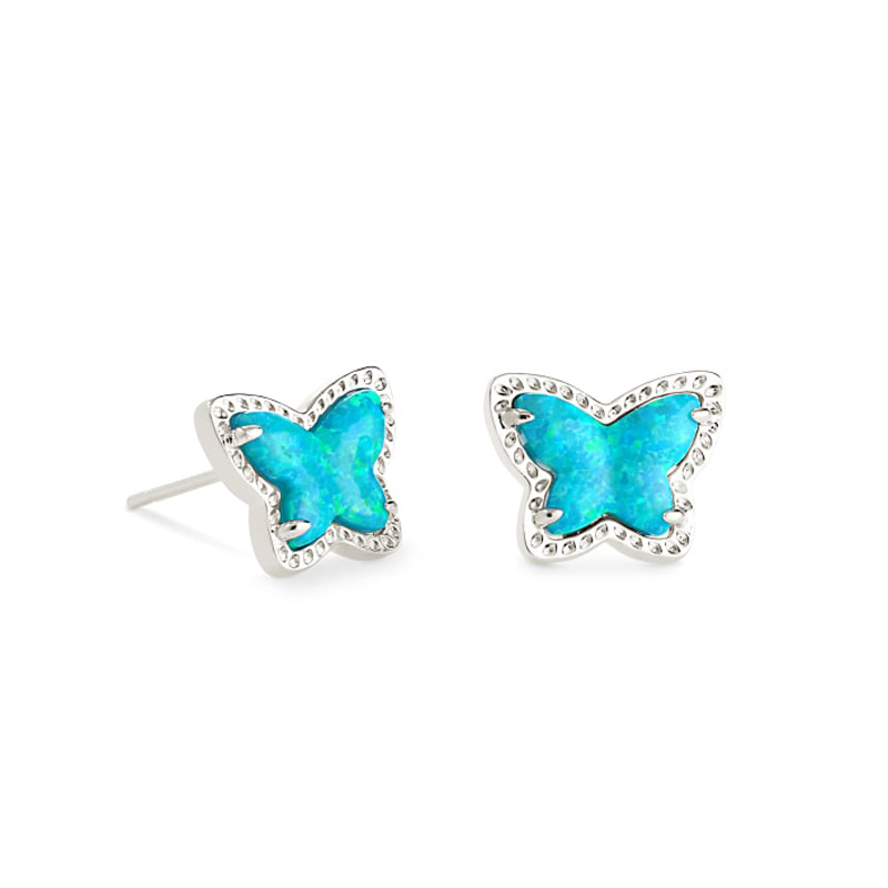 Kendra Scott Lillia Butterfly Silver Tone Stud Earrings in Turquoise Kyocera Opal