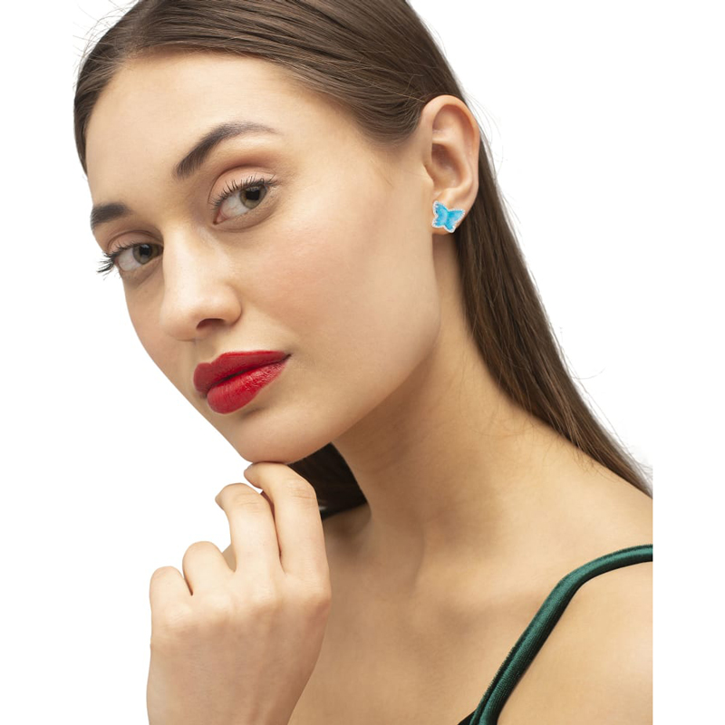 Kendra Scott Lillia Butterfly Silver Tone Stud Earrings in Turquoise Kyocera Opal