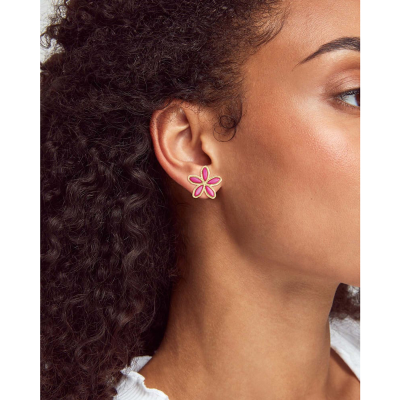Kendra Scott Kyla Flower Gold Tone Stud Earrings in Raspberry Rose