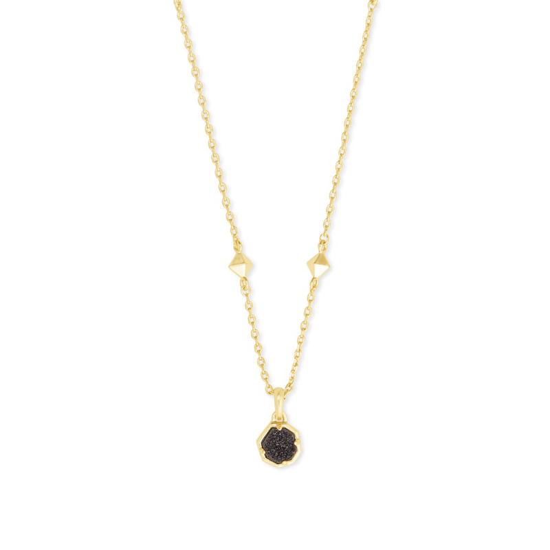 Kendra Scott Nola Gold Tone Pendant Necklace in Black Drusy
