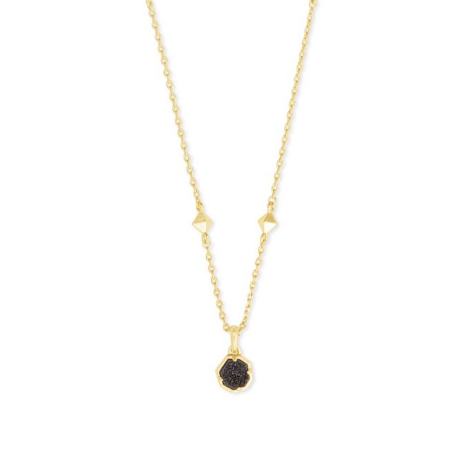 Kendra Scott Nola Gold Tone Pendant Necklace in Black Drusy