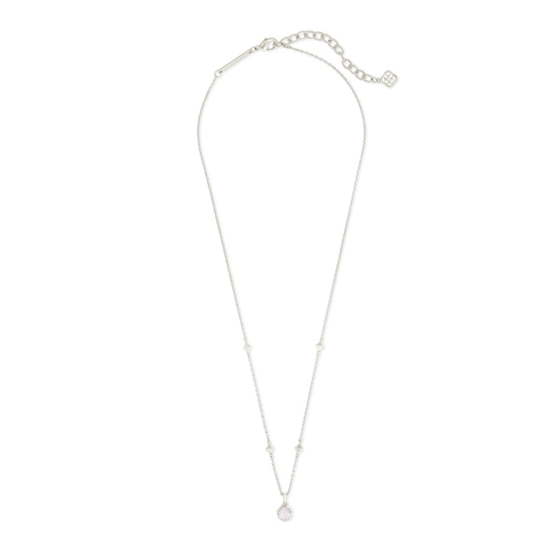 Kendra Scott Nola Silver Tone Pendant Necklace in Iridescent Drusy