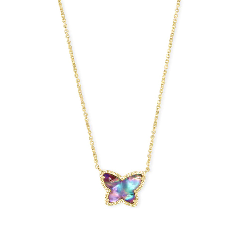 Kendra Scott Lillia Butterfly Gold Tone Pendant Necklace in Lilac Abalone