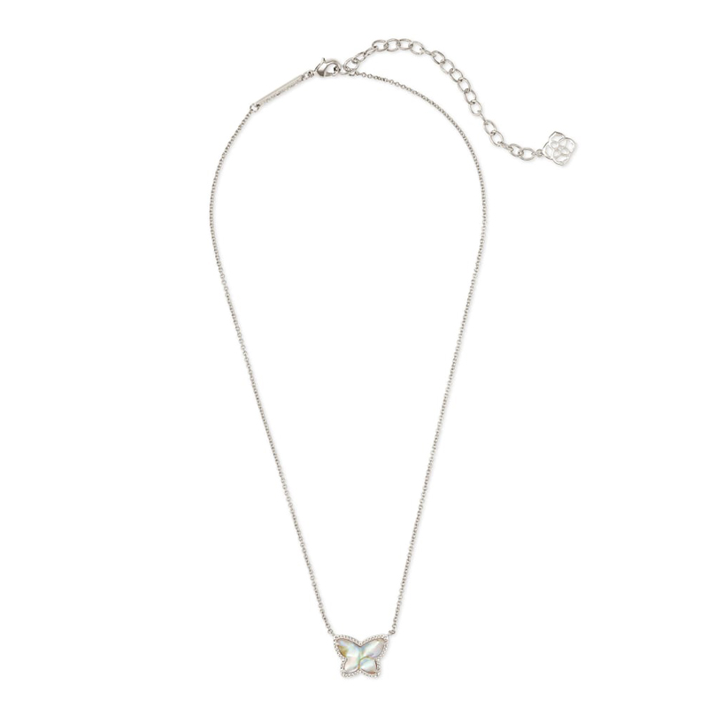Kendra Scott Lillia Butterfly Silver Tone Pendant Necklace in Iridescent Abalone