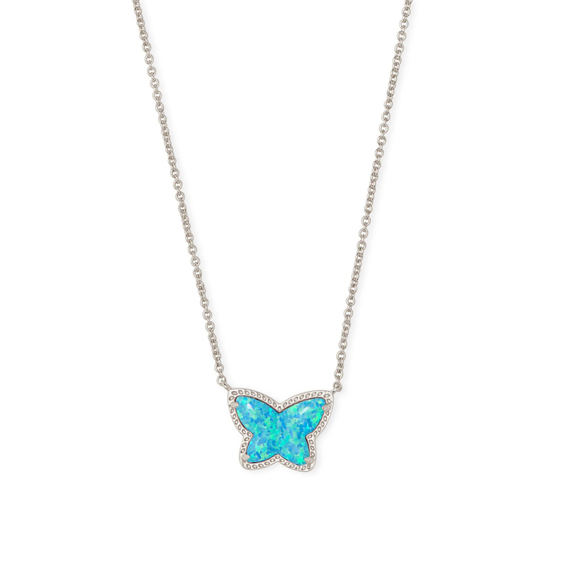 Kendra Scott Lillia Butterfly Silver Tone Pendant Necklace in Turquoise Kyocera Opal