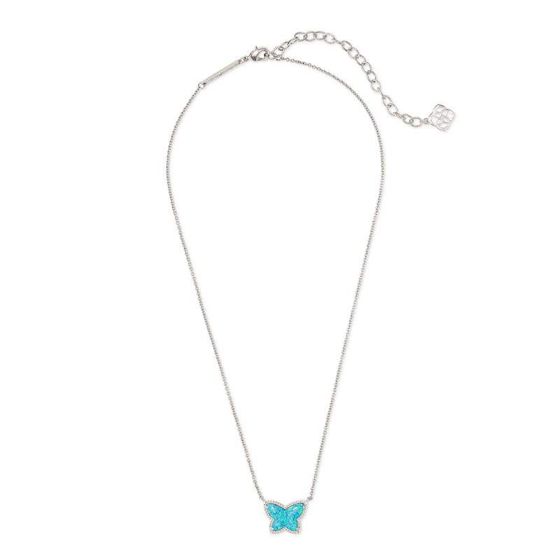 Kendra Scott Lillia Butterfly Silver Tone Pendant Necklace in Turquoise Kyocera Opal