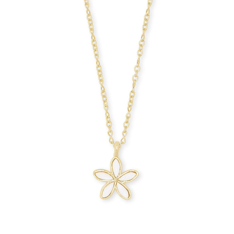 Kendra Scott Kyla Flower Gold Tone Pendant Necklace in White Mother of Pearl