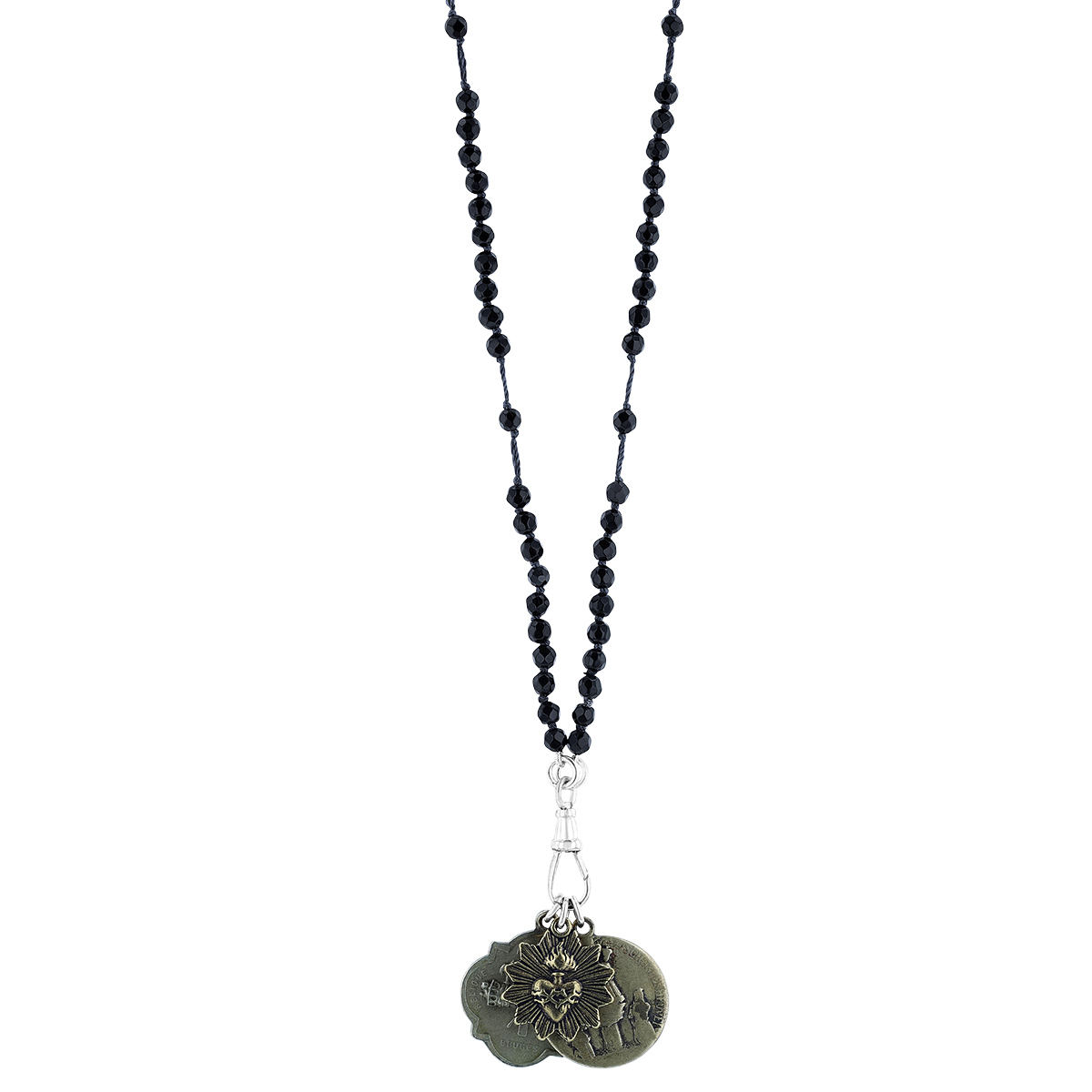 Miracle Icons by Mary Jo Pane 4mm Faceted Black Onyx Rosary Necklace