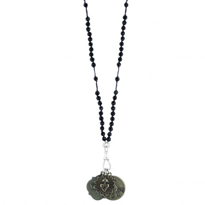 Miracle Icons by Mary Jo Pane 4mm Faceted Black Onyx Rosary Necklace