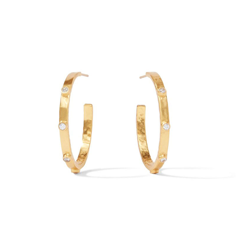 Julie Vos Crescent Stone Medium Hoop Earrings in Cubic Zirconia