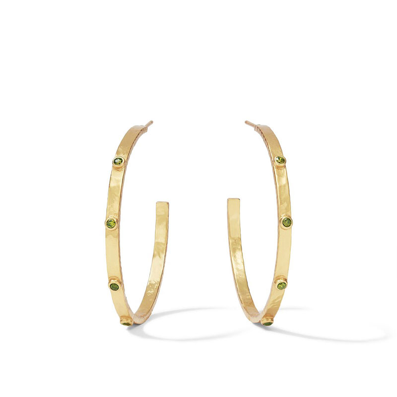 Julie Vos Crescent Stone Large Hoop Earrings in Jade Green Cubic Zirconia