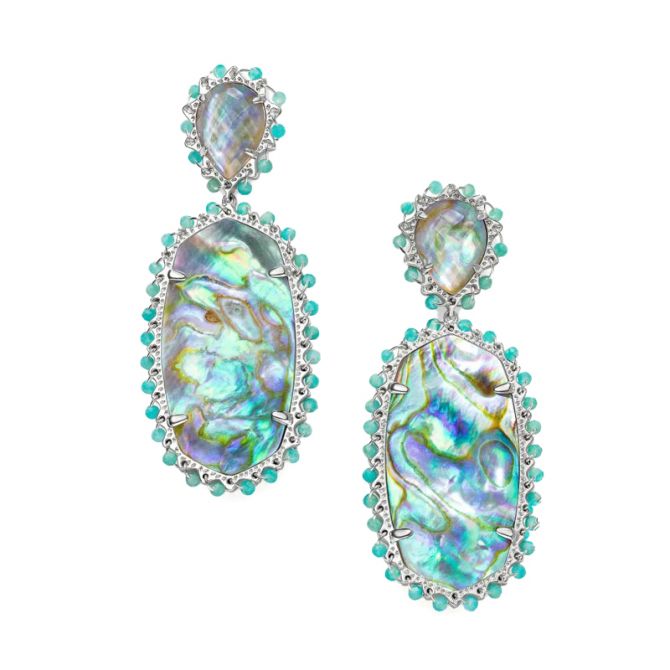 Kendra Scott Parsons Bright Silver Tone Statement Earrings in Iridescent Abalone