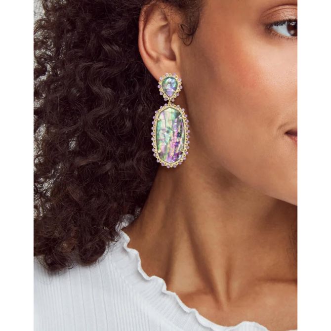 Kendra Scott Parsons Gold Tone Statement Earrings in Lilac Abalone