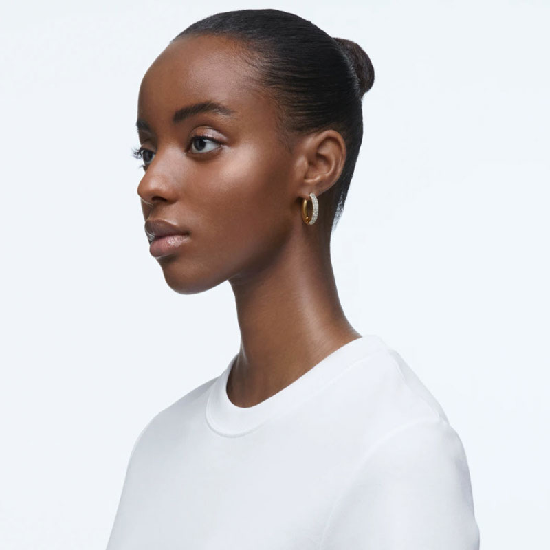 Swarovski Dextera White and Gold Tone Plated Medium Hoop Earrings