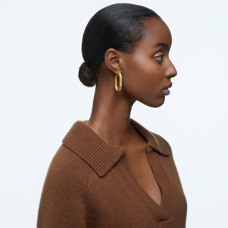 Swarovski Dextera Octagonal Full Pave Large White and Gold Tone Hoop Earrings