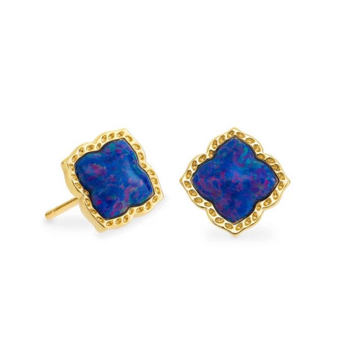 Kendra Scott Mallory Gold Tone Stud Earrings in Indigo Kyocera Opal
