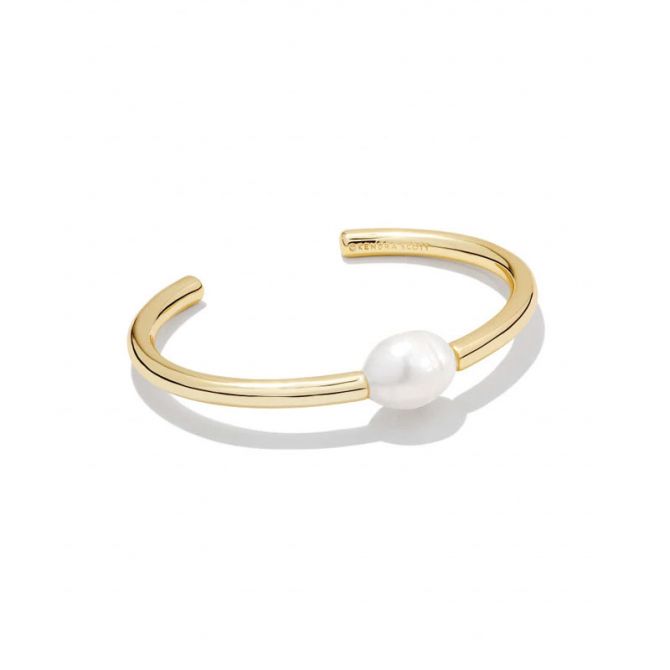 Kendra Scott Lindsay Gold Tone Cuff Bracelet in White Pearl
