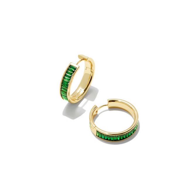 Kendra Scott Jack Gold Tone Hoop Earrings in Green Crystal