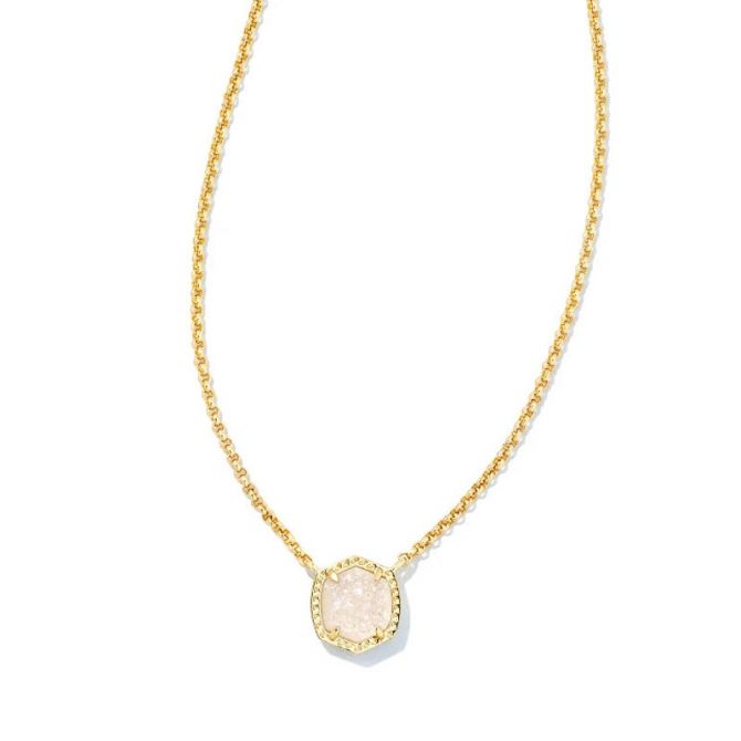 Kendra Scott Davie Gold Tone Pendant Necklace in Iridescent Drusy