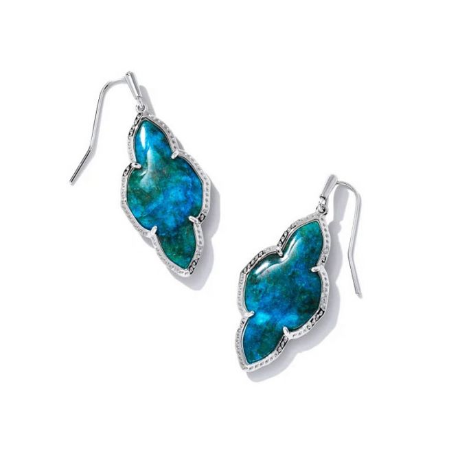 Kendra Scott Abbie Silver Tone Drop Earrings in Teal Labradorite