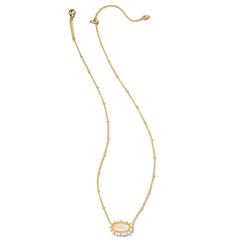 Kendra Scott Beaded Elisa Gold Tone Pendant Necklace in Iridescent Frosted Glass