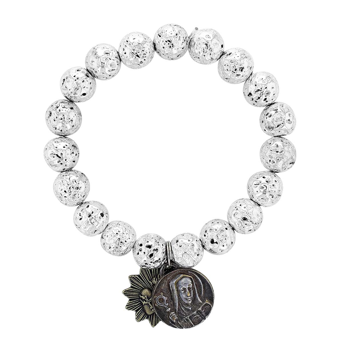 Miracle Icons by Mary Jo Pane 10mm Silver Plated Lava Bead Bracelet