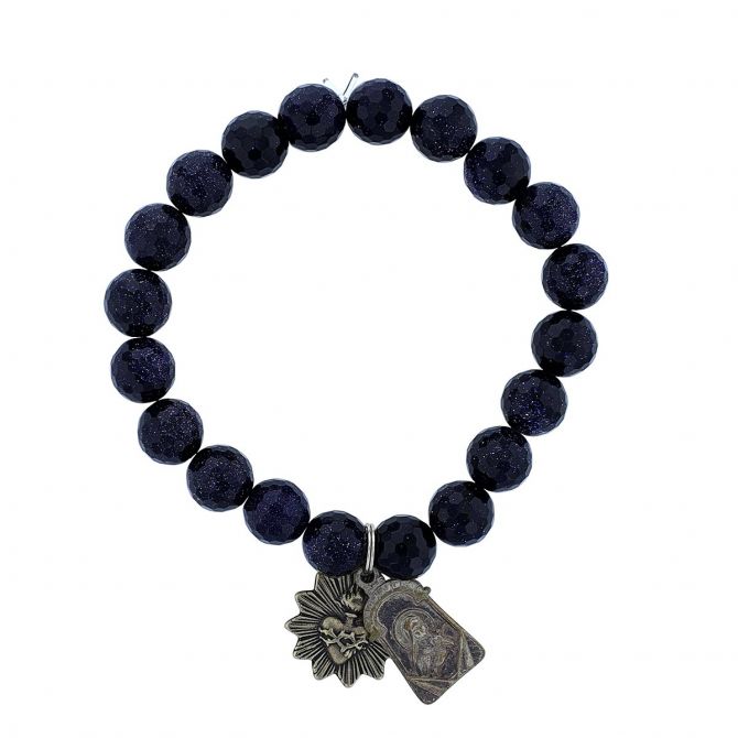 Miracle Icons by Mary Jo Pane 10mm Blue Goldstone Bracelet