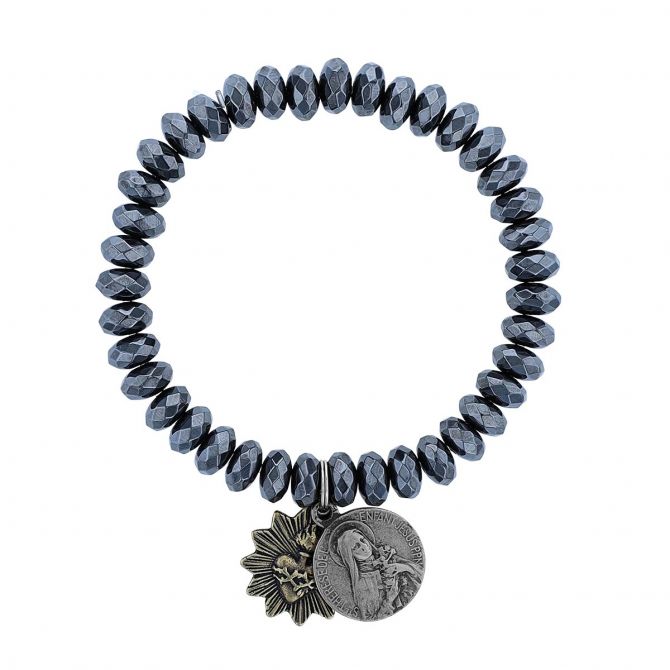 Miracle Icons by Mary Jo Pane 10mm Hematite Rondel Bracelet