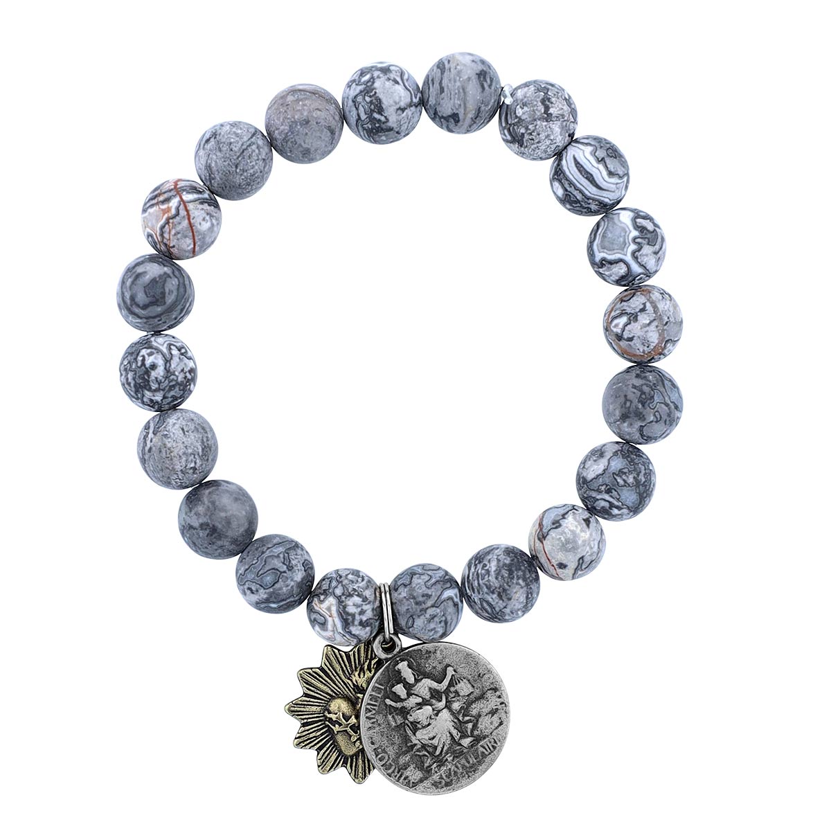 Miracle Icons by Mary Jo Pane 10mm Grey Crazy Lace Agate Bracelet