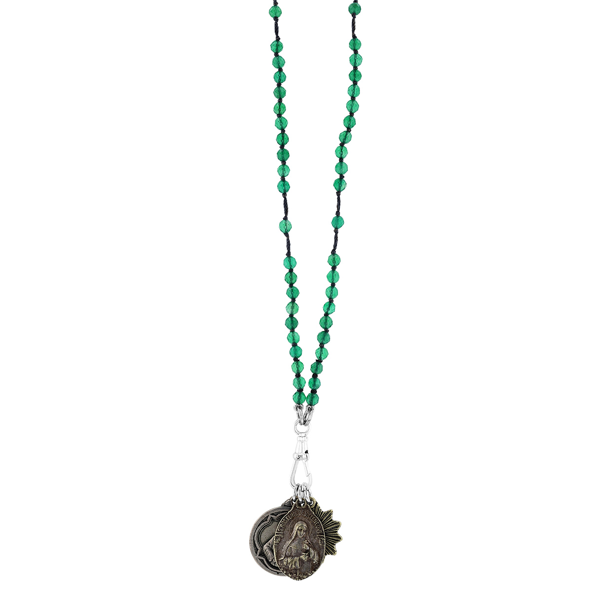 Miracle Icons by Mary Jo Pane Green Agate Rosary Necklace