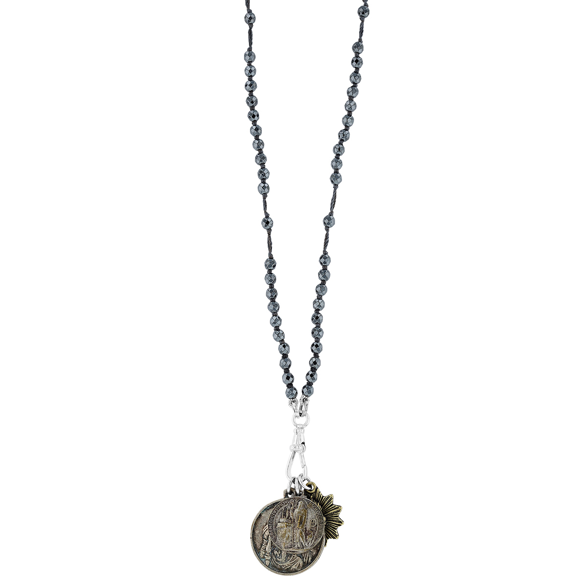 Miracle Icons by Mary Jo Pane Hematite Rosary Necklace