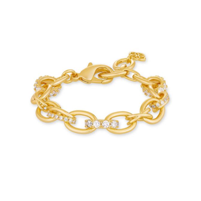 Kendra Scott Livy Gold Tone Chain Bracelet in White Crystal